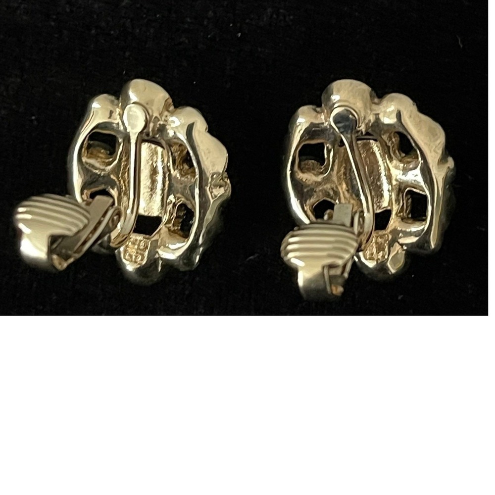 Givenchy Earrings Faux Pearl Rhinestones Halo Gold Tone Clip-On Studs Vintage - Picture 7 of 9